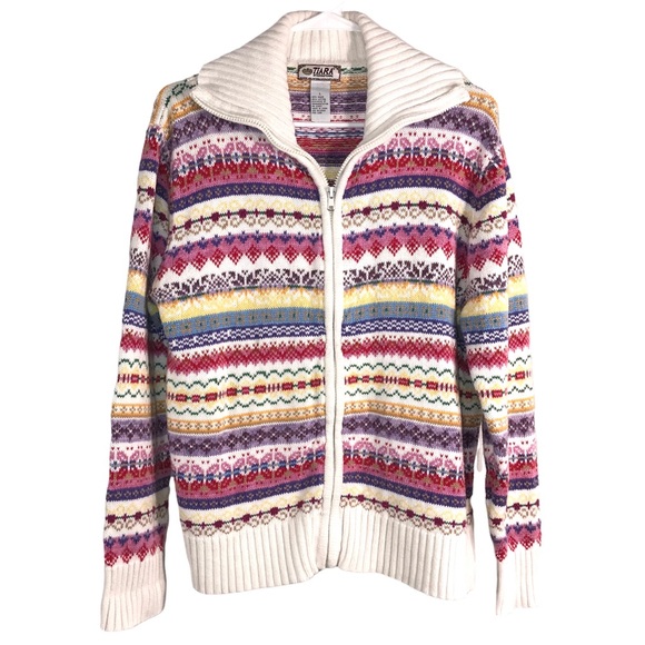 Vintage Sweaters - Tiara Pretty Stripes Zip Up Cardigan Sweater 💕